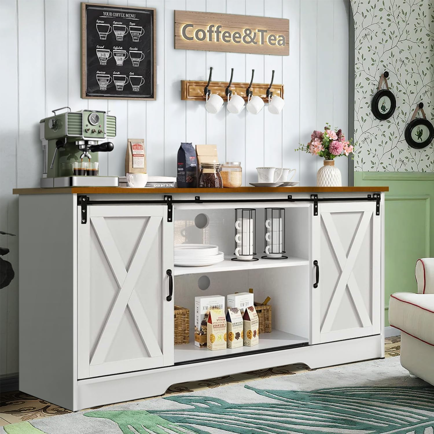 Amazon.com - Naice Buffet Sideboard Cabinet With Storage, 58&amp;quot; Modern ... with Beyond Storage Exploring the Aesthetic Versatility of Farmhouse Buffets with Sliding Doors