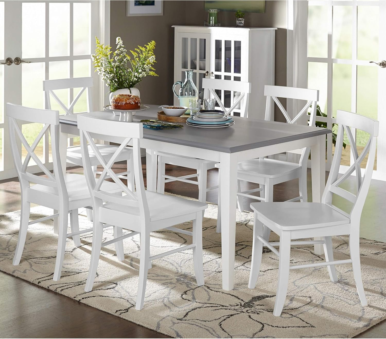 Amazon.com: Simple Living 7-Piece Helena Dining Set White: Kitchen &amp;amp;Amp; Dining inside