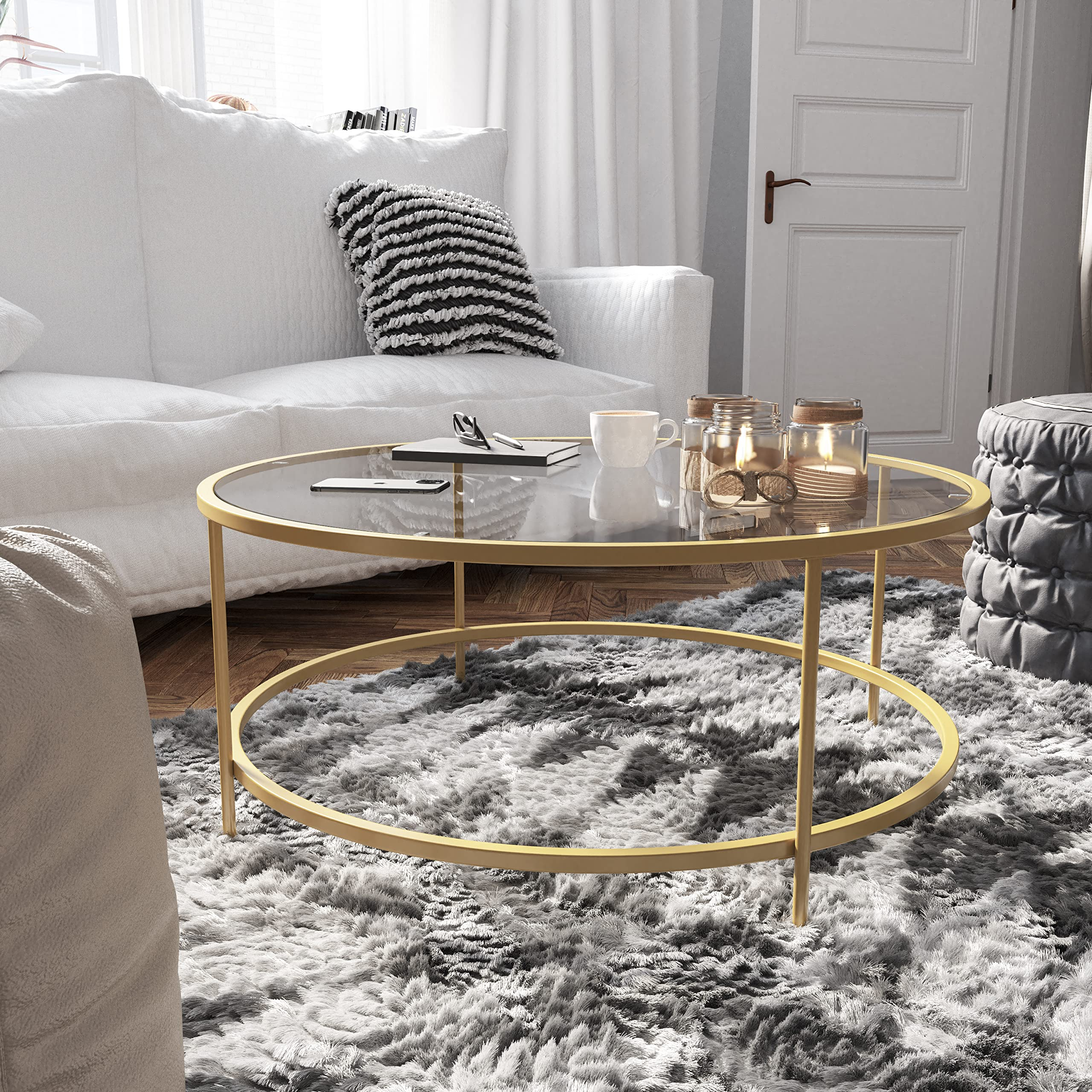 The Versatile Charm of Coffee Tables with Gold Frames and Clear Glass