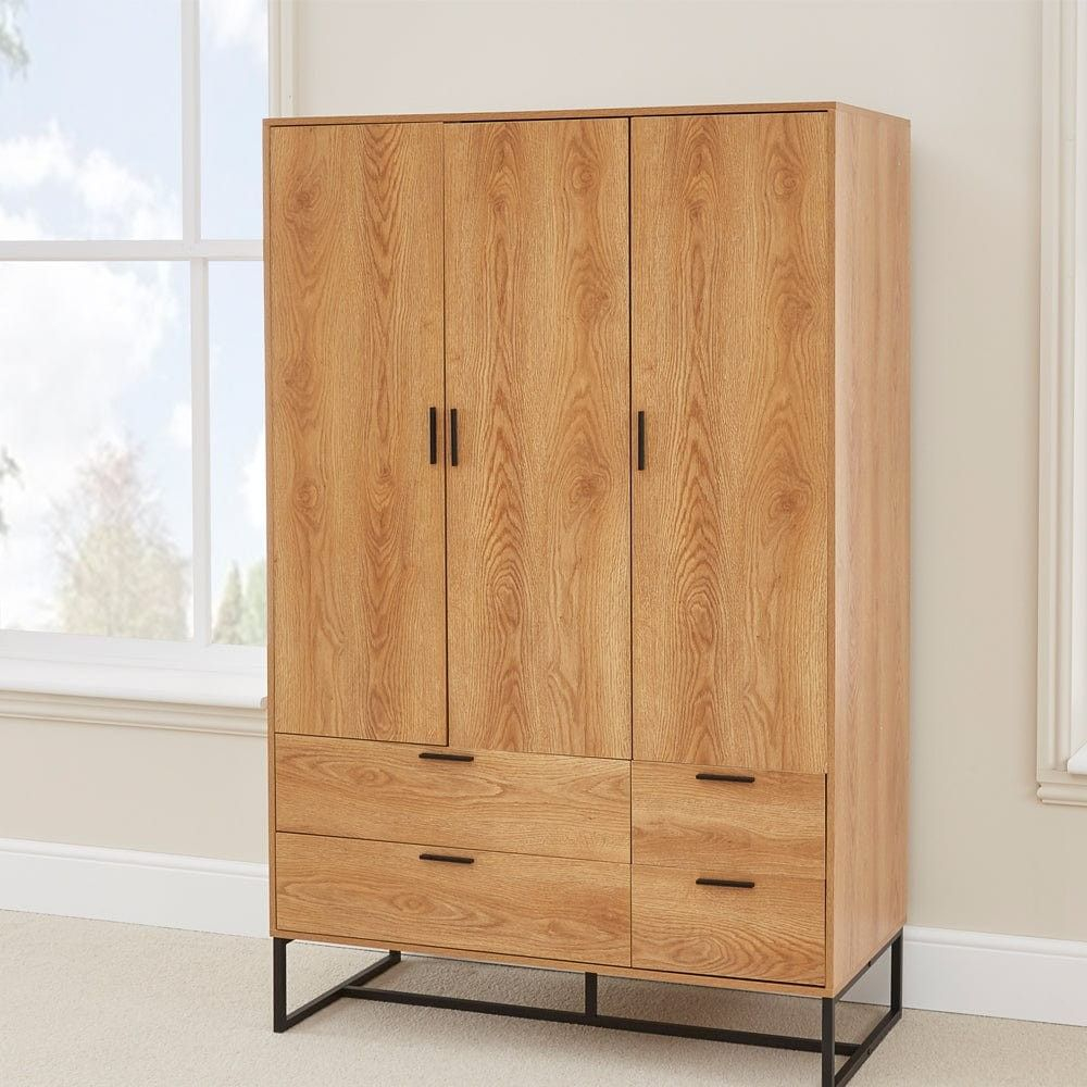 Buy Habitat Nomad 3 Door 4 Drawer Wardrobe Oak Effect Wardrobes Habitat ... inside Unlock the Potential of Your 3-Door Wardrobe