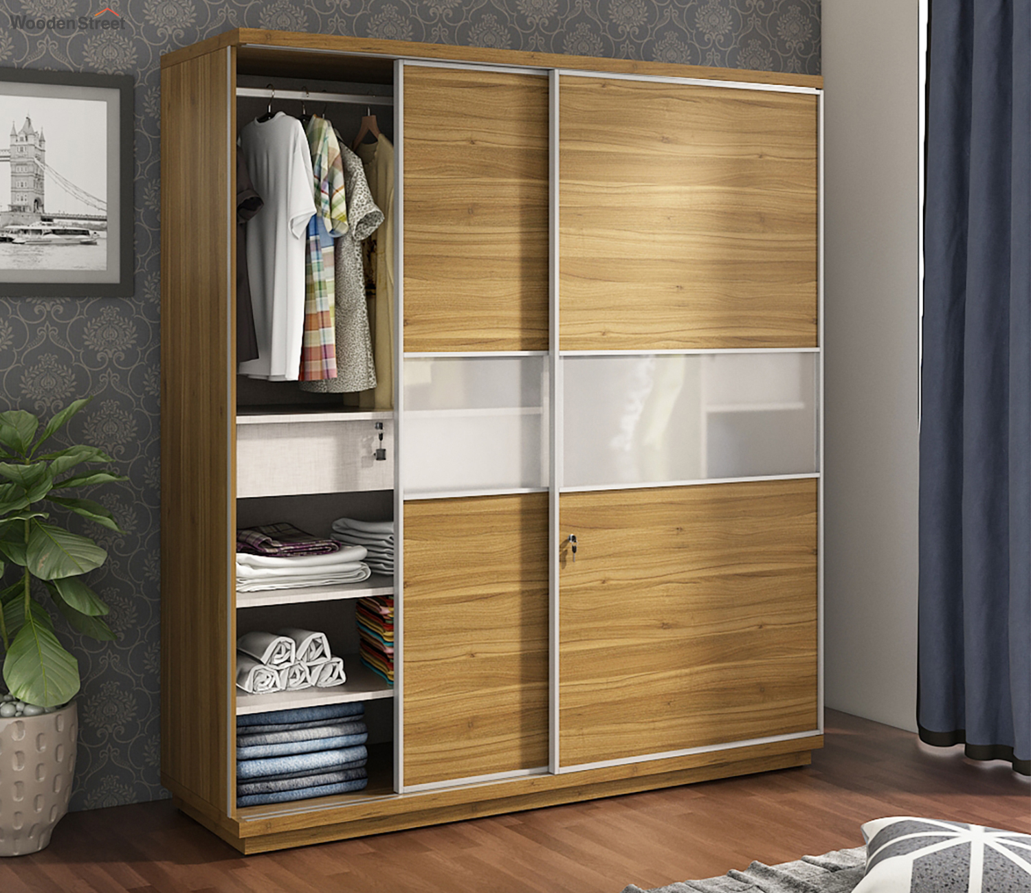 Buy Kosmo Universal 2 Door Sliding Wardrobe (Exotic Teak Finish) Online ... regarding