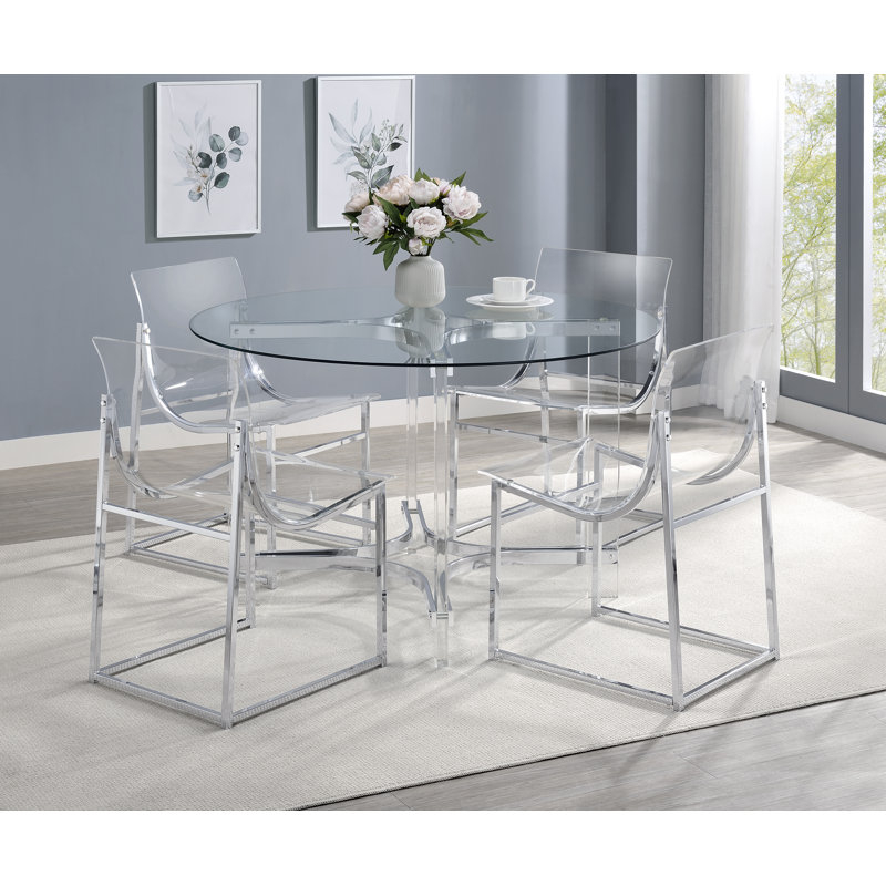 Coaster Keeling 5-Piece Round Glass Top Acrylic Dining Set Chrome ... pertaining to Making an Impression A Look at Acrylic Dining Set Versatility