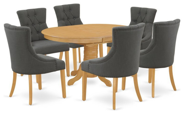 East West Furniture Avon 7-Piece Wood Dining Set In Oak/Dark Gotham ... intended for Styling Your Space with the Versatile East West Furniture Avon Oak Set