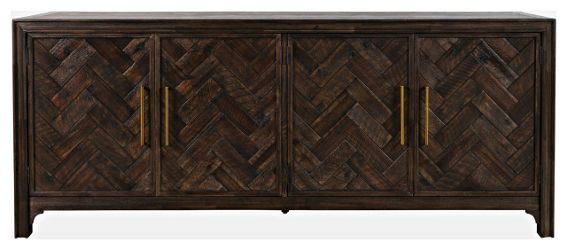 Gramercy Mid-Century Modern Chevron Four Door 79&amp;quot; Accent Cabinet - Dark ... with regard to