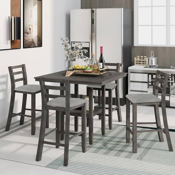 Harper &amp;amp;Amp; Bright Designs 5-Piece Gray Wood Counter Height Dining Set ... for