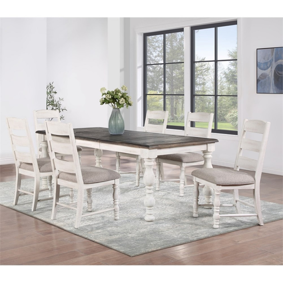 Heston 7-Piece Weathered White Wood Dining Set - French Country ... with regard to