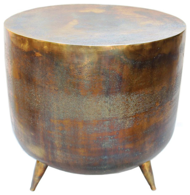 Kettel Rustic Brass Drum Accent Table - Modern Collection, Belen Kox ... inside