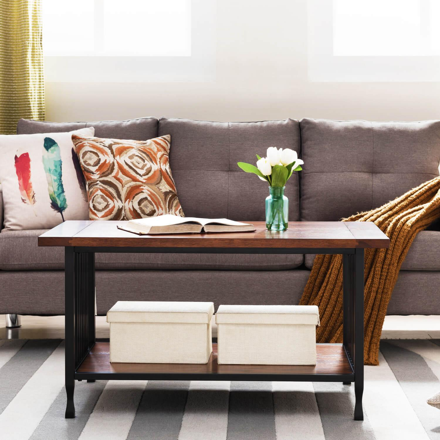 Leick Home Ironcraft Coffee Table Mission Oak And Black ǀ Furniture ǀ ... within