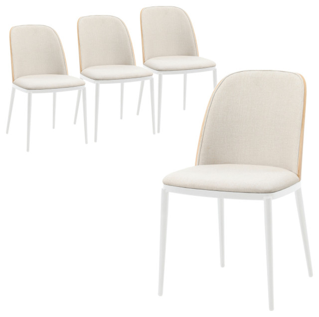Leisuremod Tule Modern Dining Side Chair Set Of 4, Natural Wood/Beige ... with regard to