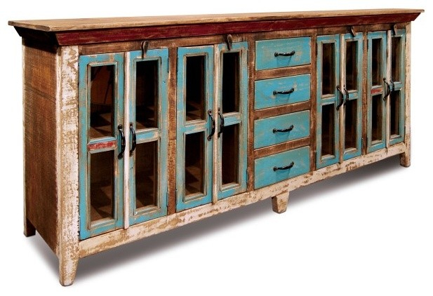 Rustic Distressed Reclaimed Solid Wood Sideboard, Curio Cabinet. Glass ... for