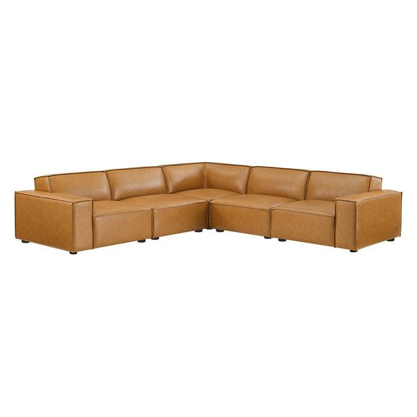 Rusticlux Modern Tan Vegan Leather L Shaped 5 Piece Sectional ... regarding