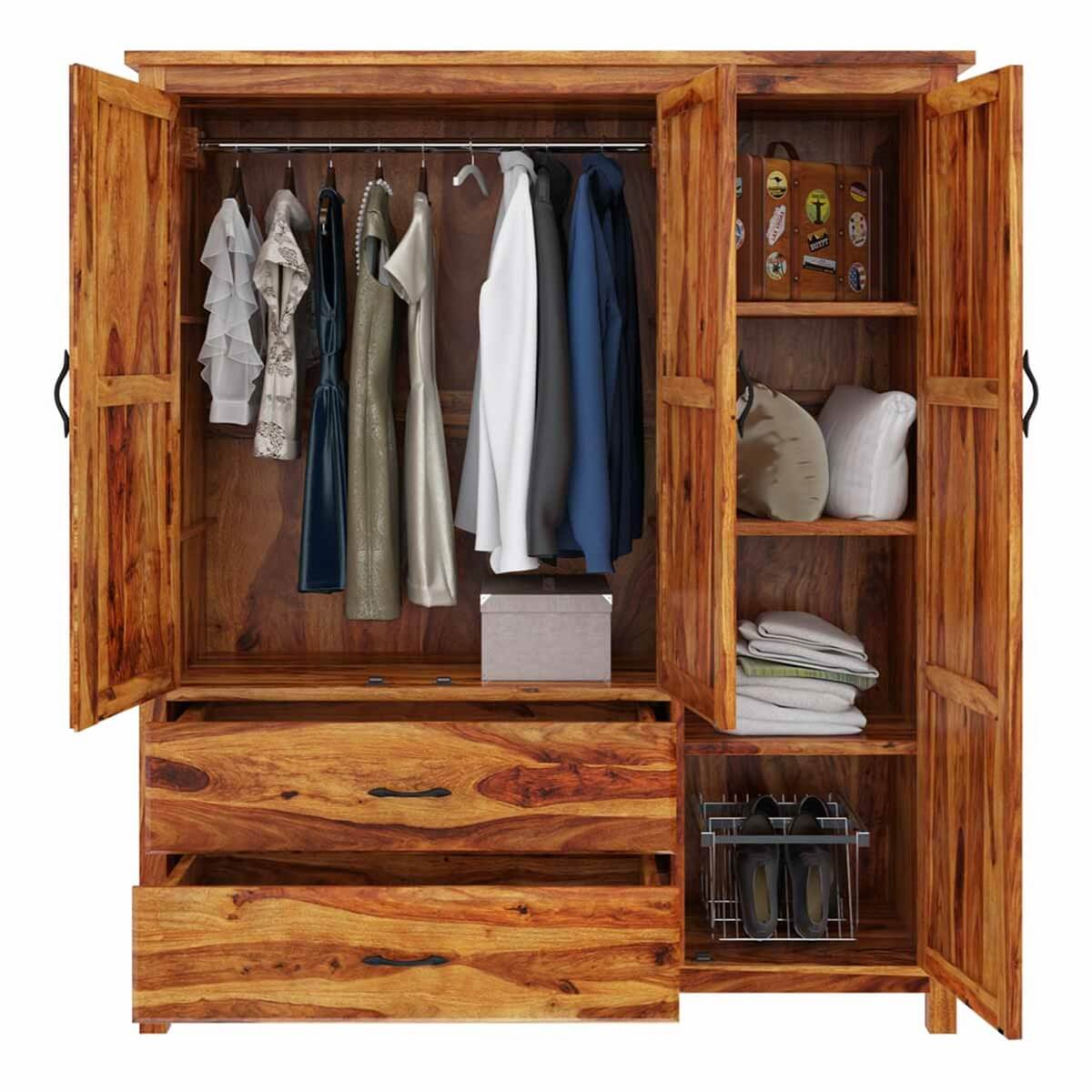 Sheffield Rustic Solid Wood Large Bedroom Wardrobe Armoire With Drawer throughout The Craftsmanship Behind Medium Rustic Solid Wood Wardrobes