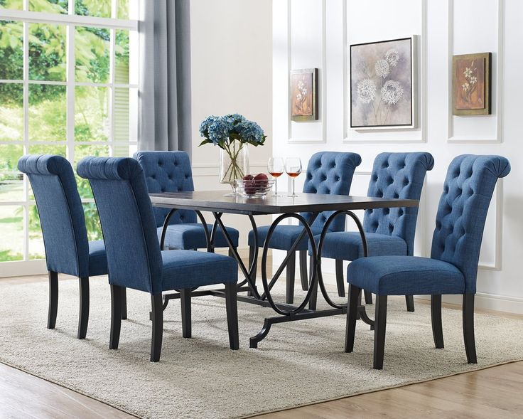 Tinga 7Pc Dining Set - Blue | Dining Room Sets, Luxury Dining Room, 7 ... inside Transforming Your Dining Room with the Dex 7PC Dining Set