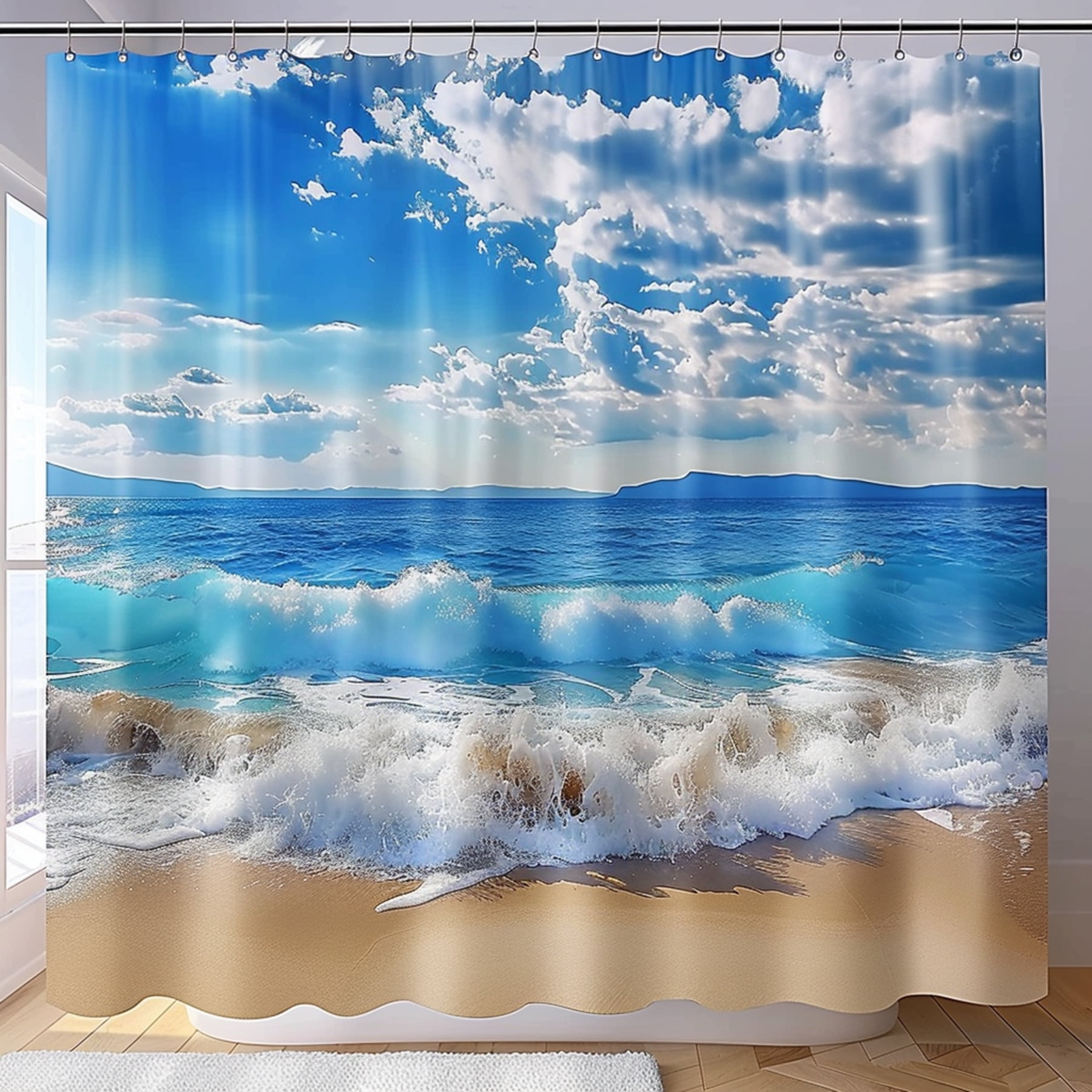 Transform Your Bathroom With Beach Scene Shower Curtain Bring The ... regarding Bringing Serenity Home The 2025 Artisan Ocean Waves Desk Calendar Unveiled