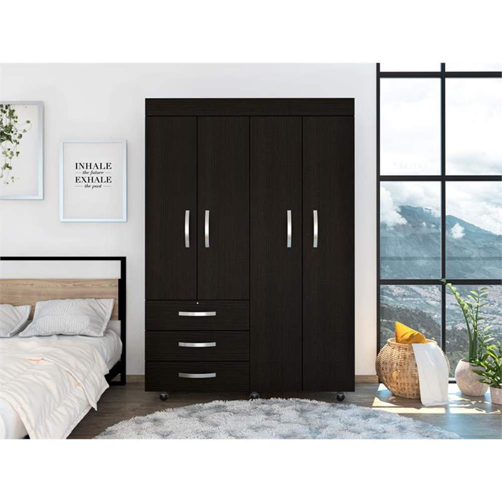 Tuhome Denver Mobile Armoire Engineered Wood Armoires In Black ... pertaining to Integrating the Hamilton Mobile Armoire - Black Seamlessly into Your Home