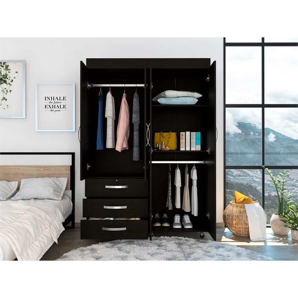 Tuhome Denver Mobile Armoire Engineered Wood Armoires In Black ... with regard to