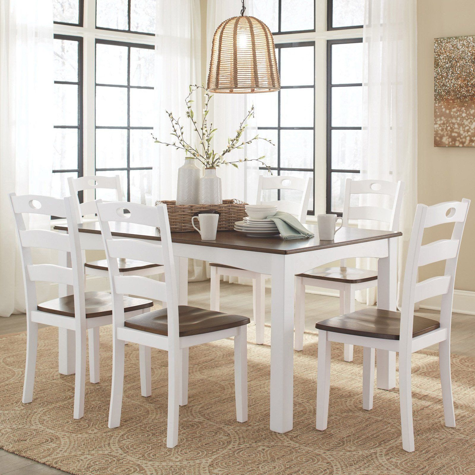 Two Tone Dining Rooms Unique Signature Design By Ashley Woodanville 7 ... pertaining to Styling Your 7-Piece Dining Set Linen White Table and Chairs