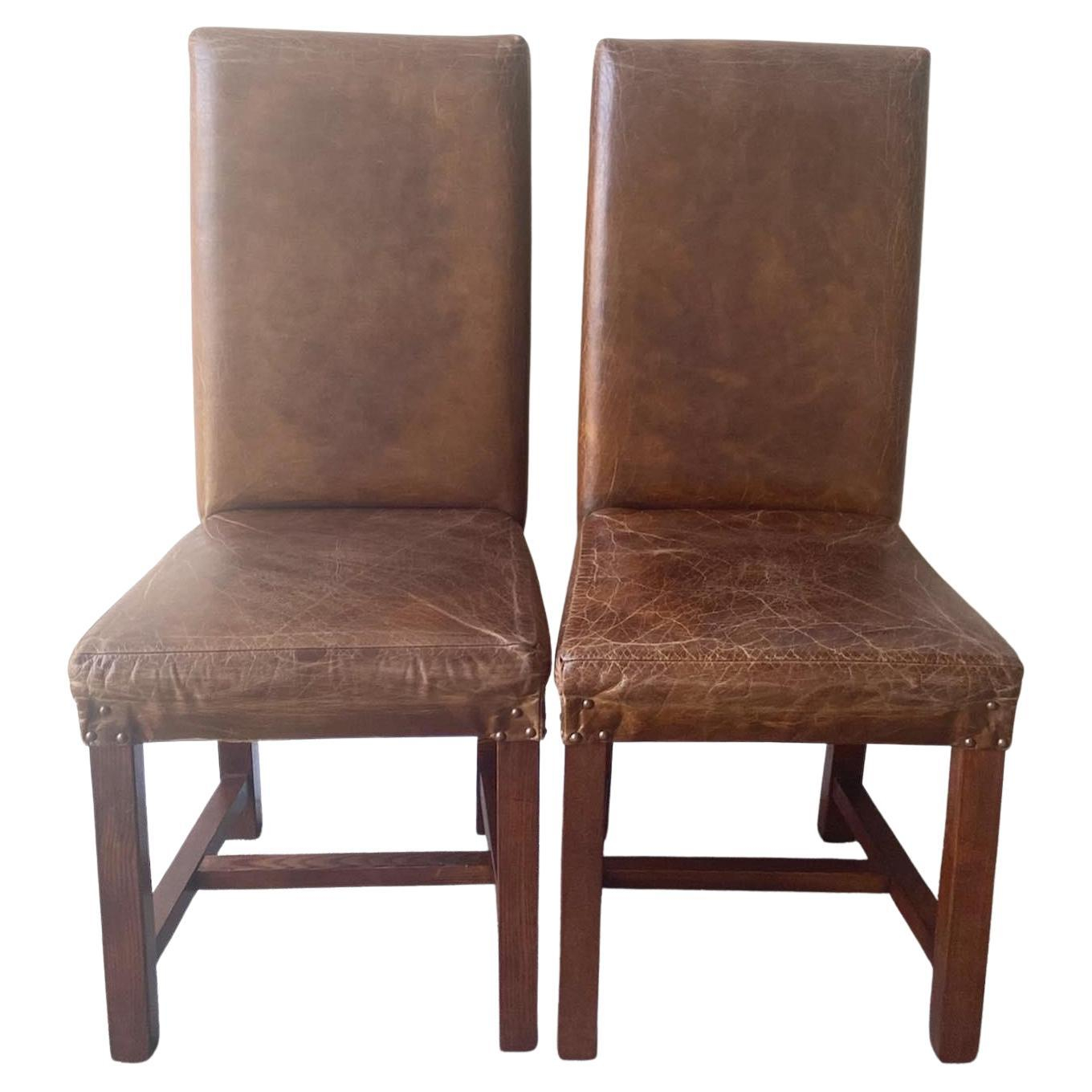 Vintage Brown Leather Parsons Dining Chairs - A Pair For Sale At 1Stdibs intended for