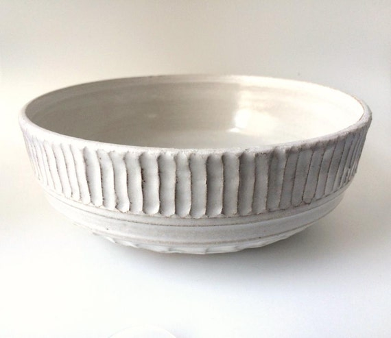 White Textured Medium Ceramic Bowl Stoneware Bowl pertaining to
