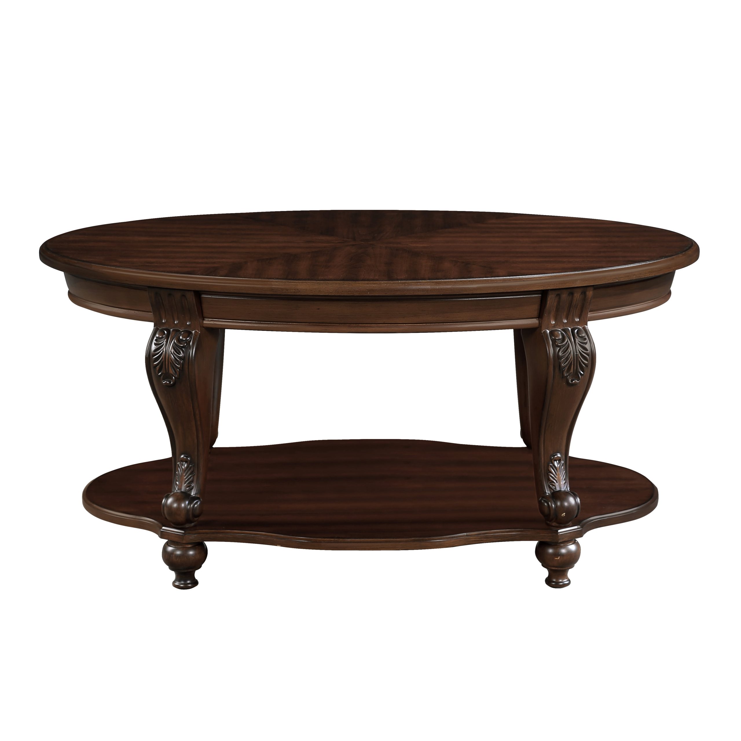 42 Inch Oval Wood Coffee Table For Living Room, 2-Tier Solid Wood ... with