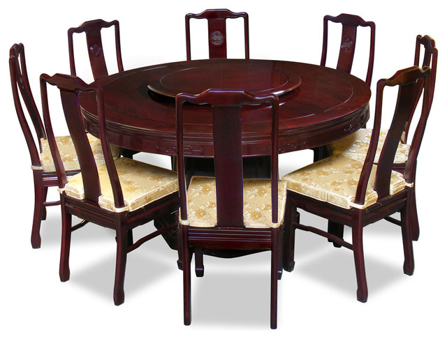 60&amp;quot; Rosewood Longevity Design Round Dining Table With 8 Chairs - Asian ... within Designing Around a Baby Blue Round Dining Table and Chairs