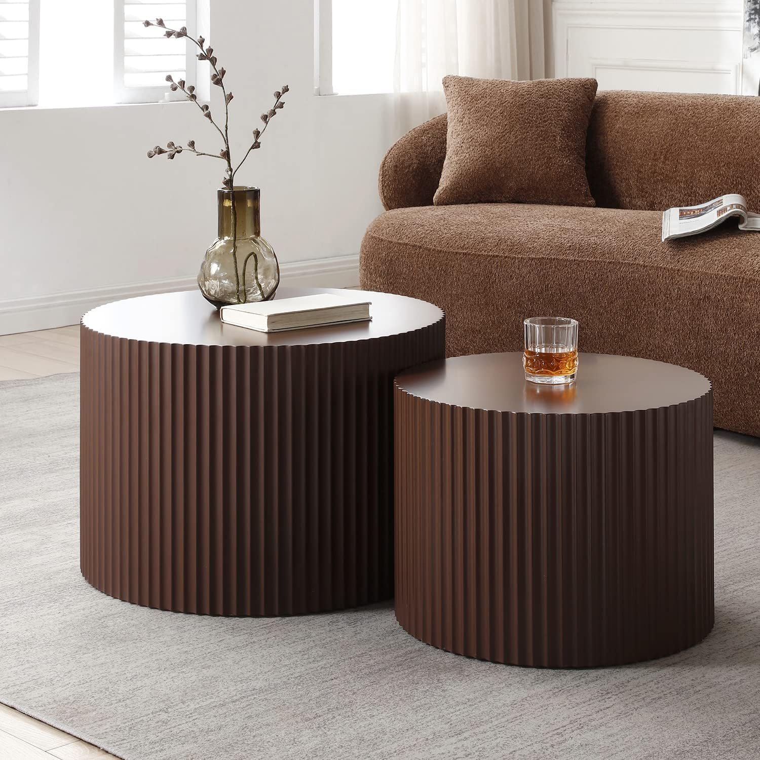 Amazon.com: Kevinplus 42.52&amp;#039;&amp;#039; Brown Round Nesting Coffee Table Set Of 2 ... within