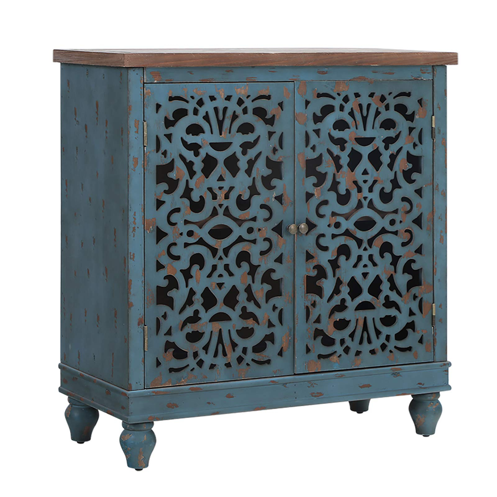 The Artistry Behind a Blue Floral Carved Farmhouse Cabinet