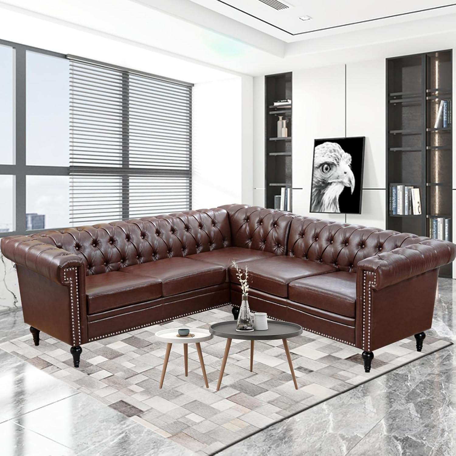 Amazon.com: Vastus Faux Leather Brown L-Shaped Sectional Sofa ... with Your Blueprint for Relaxation the Ollie Brown L-Shaped Sofa