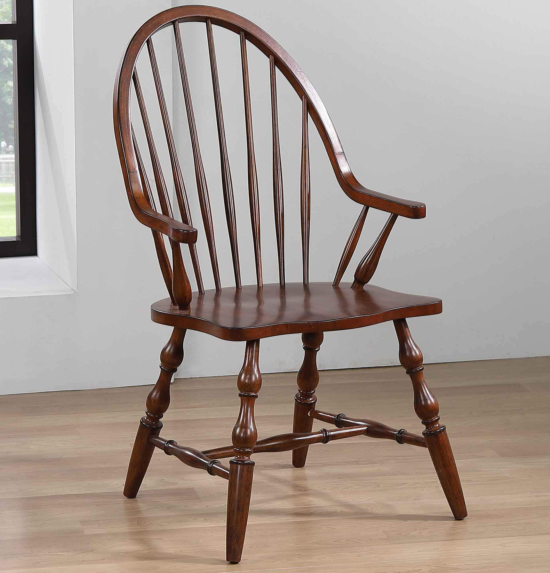 Andrews Windsor Dining Arm Chair - Chestnut - Sunset Trading within