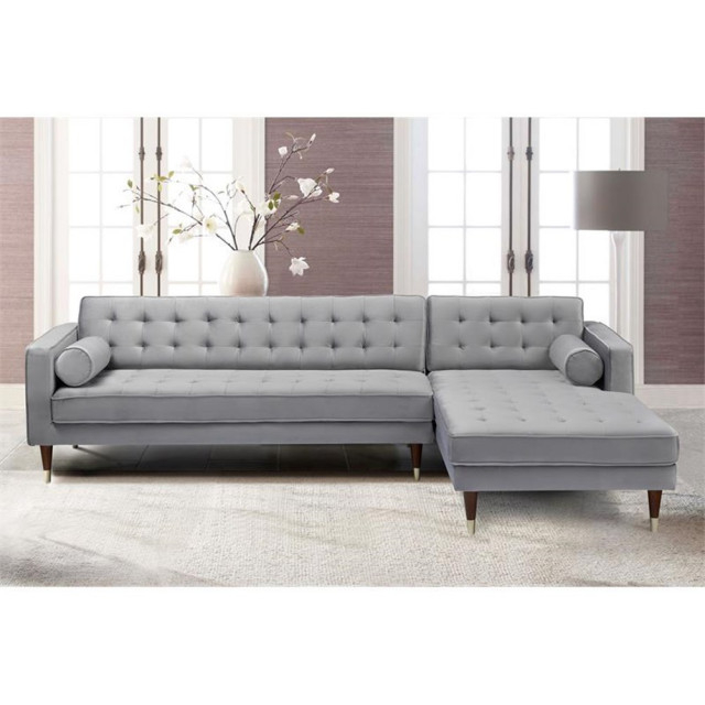 Armen Living Somerset Tufted Modern Velvet Right Sectional Sofa In Gray ... in Slate Gray Sophistication Discover the Armen Living Ciara Sectional