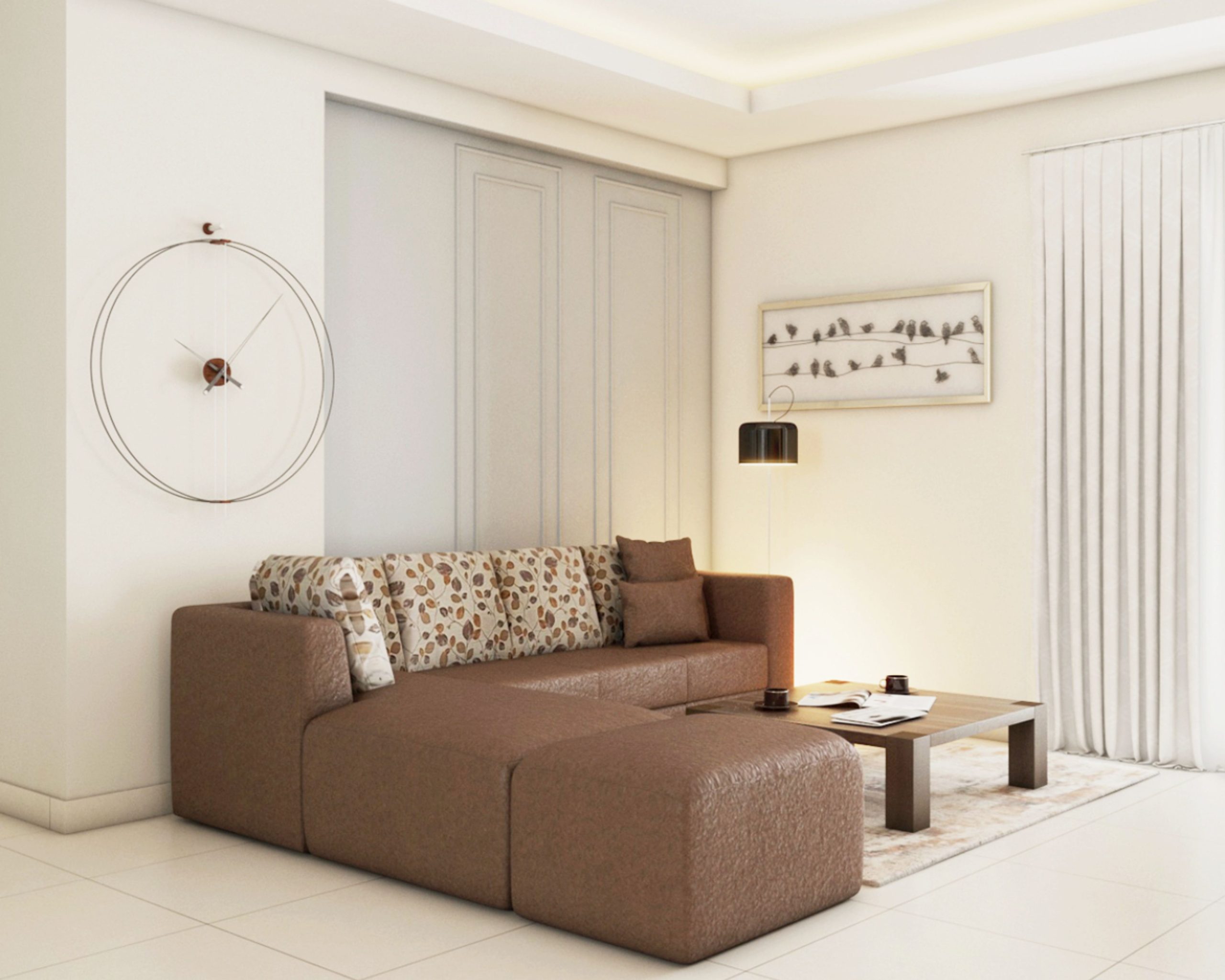 Compact Living Room Design With Brown L-Shaped Sectional Sofa And Leaf ... throughout Your Blueprint for Relaxation the Ollie Brown L-Shaped Sofa