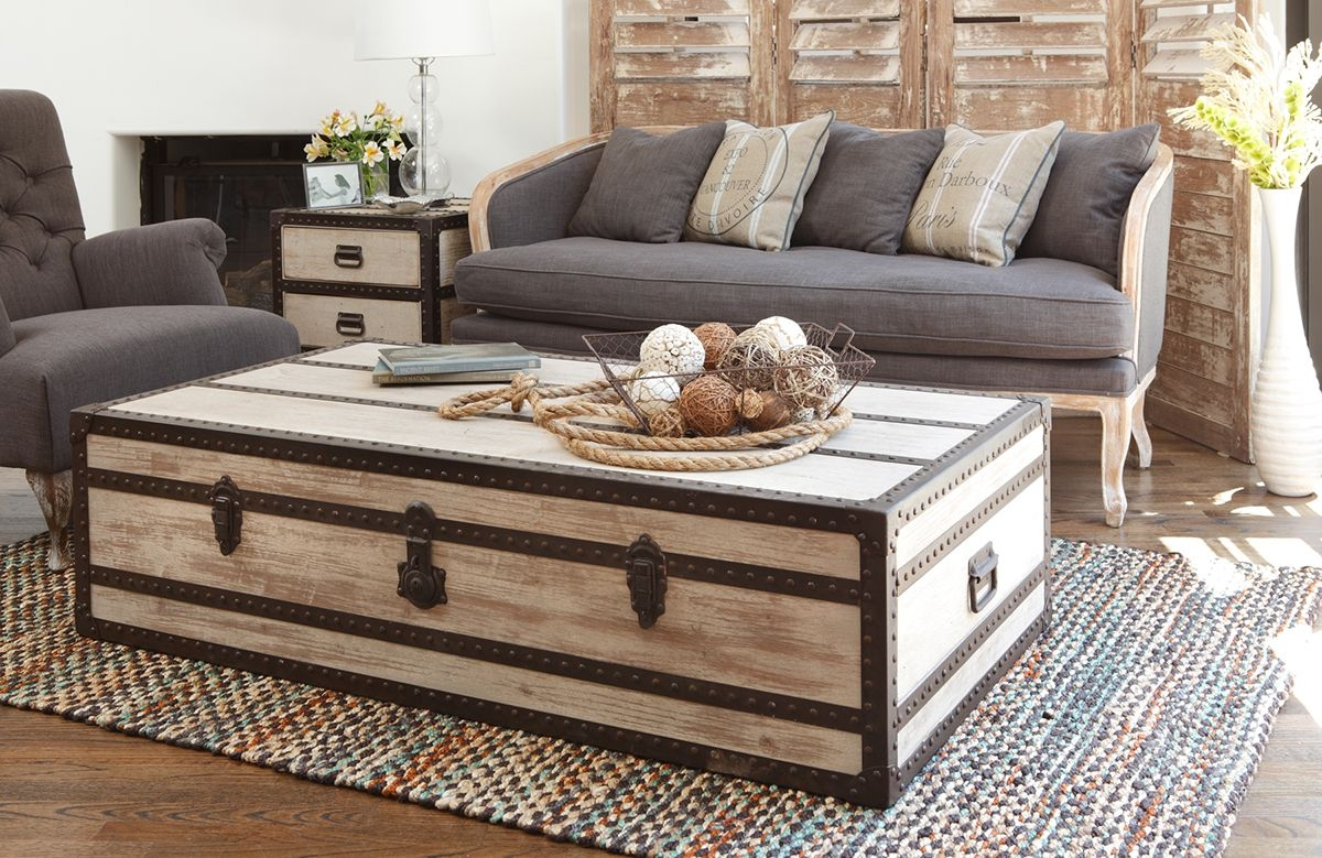 Distressed Trunk Coffee Table | Foter intended for Finding the Perfect Vintage Brown Storage Trunk Coffee Table for Your Home
