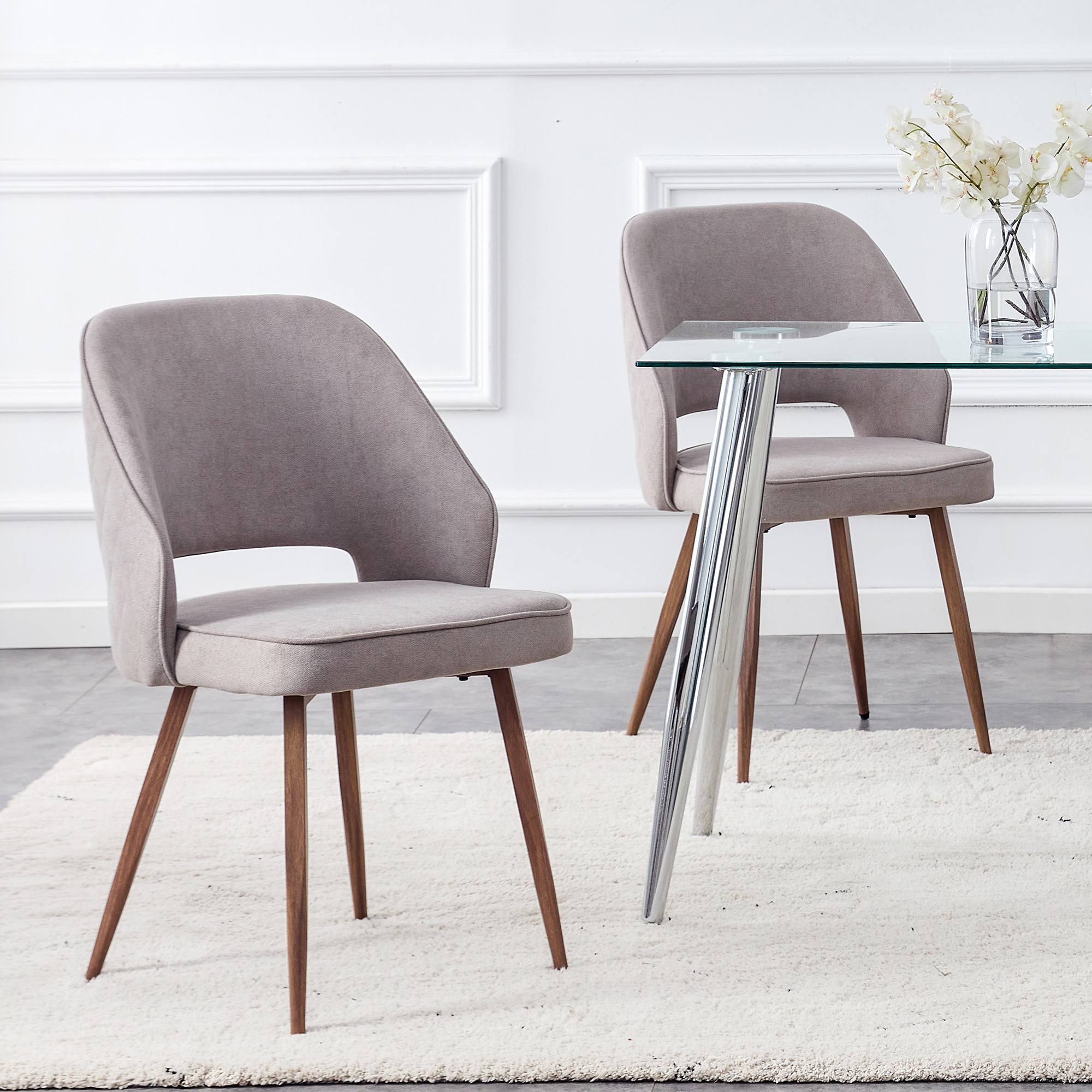 Droom Modern Dining Chairs, Upholstered Linen Accent Chair With Metal ... in