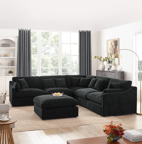 Dropship 6-Seats Modular L-Shaped Sectional Sofa With Ottoman,10 ... inside