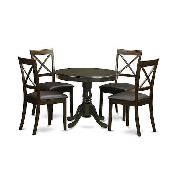East West Furniture 5-Piece Round Cappuccino Finish Solid Wood Top ... regarding Discover Timeless Elegance How East West Furniture&amp;#039;s Cappuccino Chairs Elevate Your Dining Space