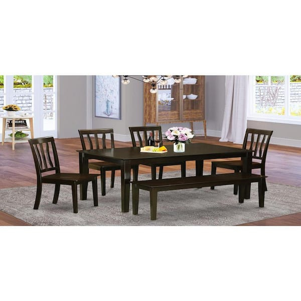 East West Furniture 6-Piece Rectangle Cappuccino Finish Solid Wood Top ... with regard to Discover Timeless Elegance How East West Furniture&amp;#039;s Cappuccino Chairs Elevate Your Dining Space