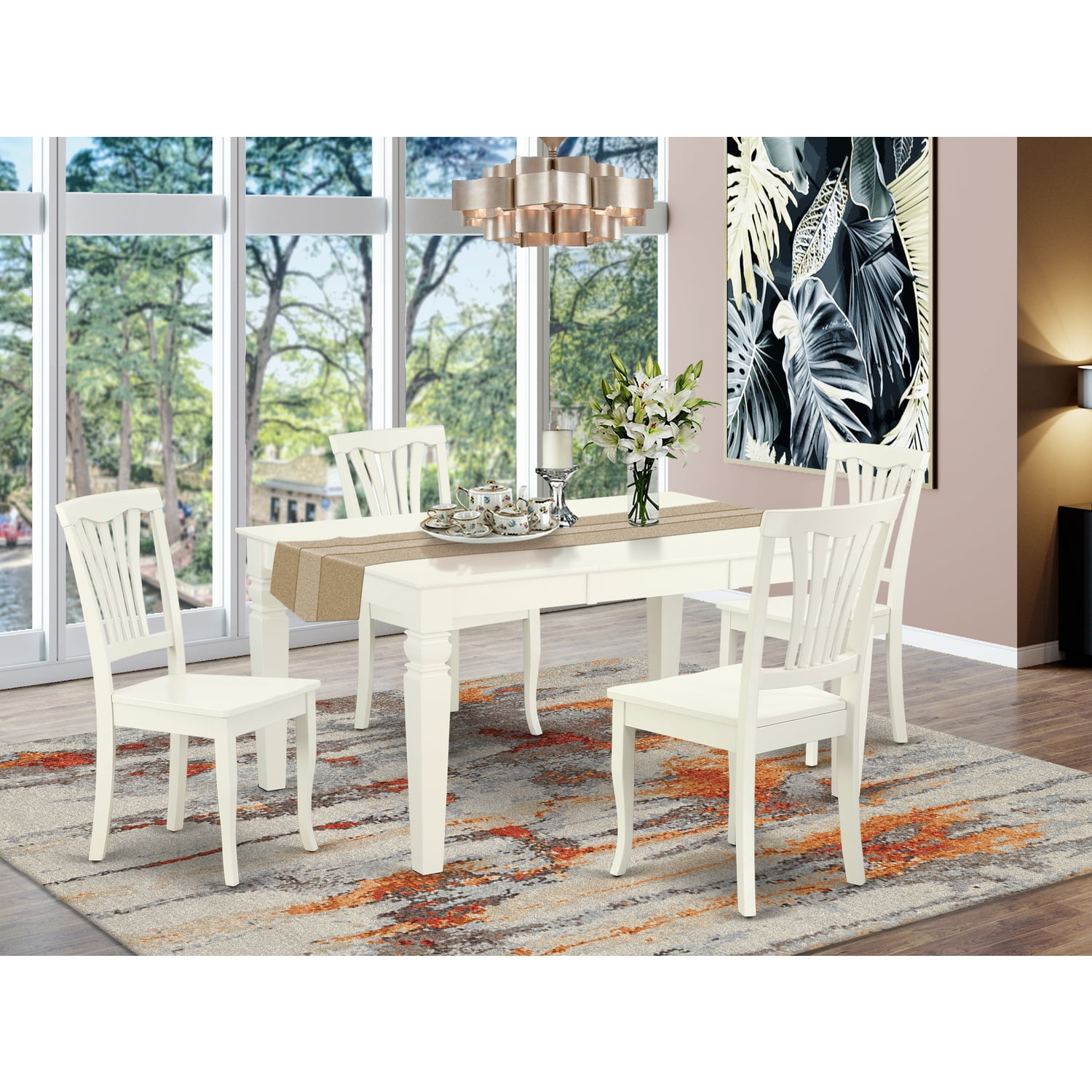 East West Furniture Weston 5-Piece Dining Set With Wood Seat In Linen ... intended for Unveiling the Charm of the East West Furniture Weston 5-Piece Set