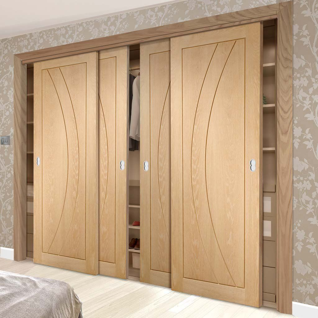 Four Sliding Maximal Wardrobe Doors &amp;amp;Amp; Frame Kit - Salerno Oak Flush ... with Creating Timeless Style with 63&amp;quot; Oak Solid Wood Cream Sliding Wardrobe Doors
