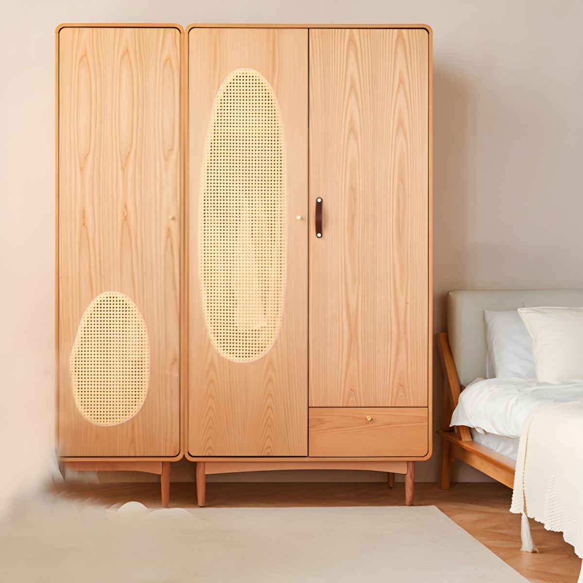 Freestanding Solid Wood Wardrobe Modern Wardrobe With Legs In Natural ... with regard to