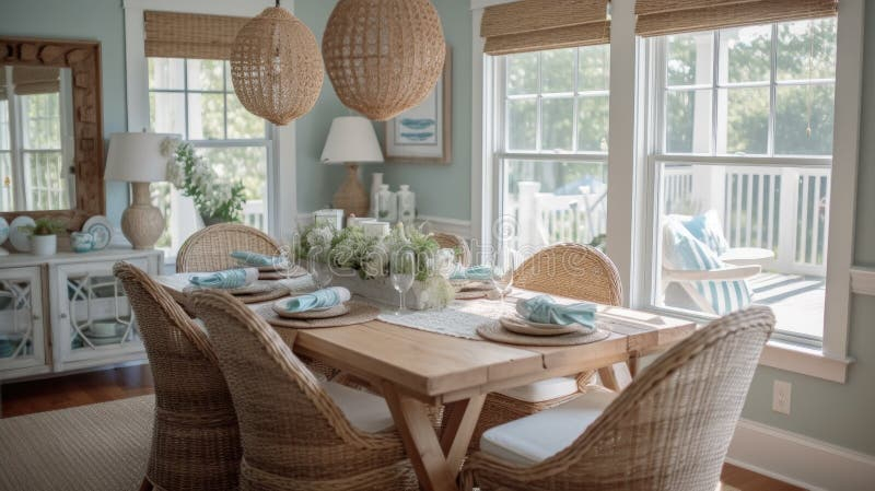 Interior Design Inspiration Of Coastal Beachy Style Dining Room ... with regard to The Enduring Appeal of Sashela Rattan Armchairs for Coastal Living