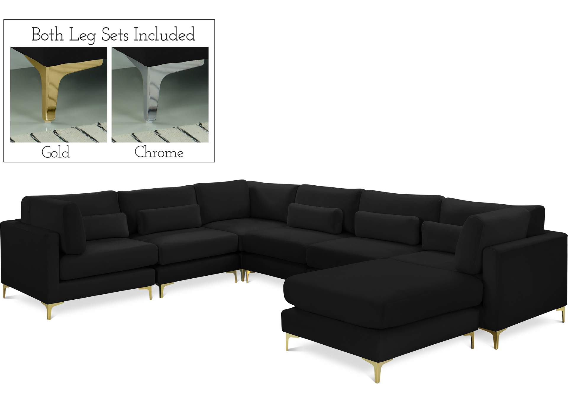 Julia Black Velvet Modular Sectional (7 Boxes) in