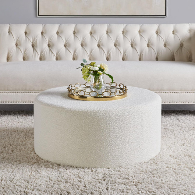 Modern Coffee Table, Unique Upholstered Boucle Design With Round Shape ... in Understanding the Durability and Aesthetic of Boucle Upholstered Coffee Tables