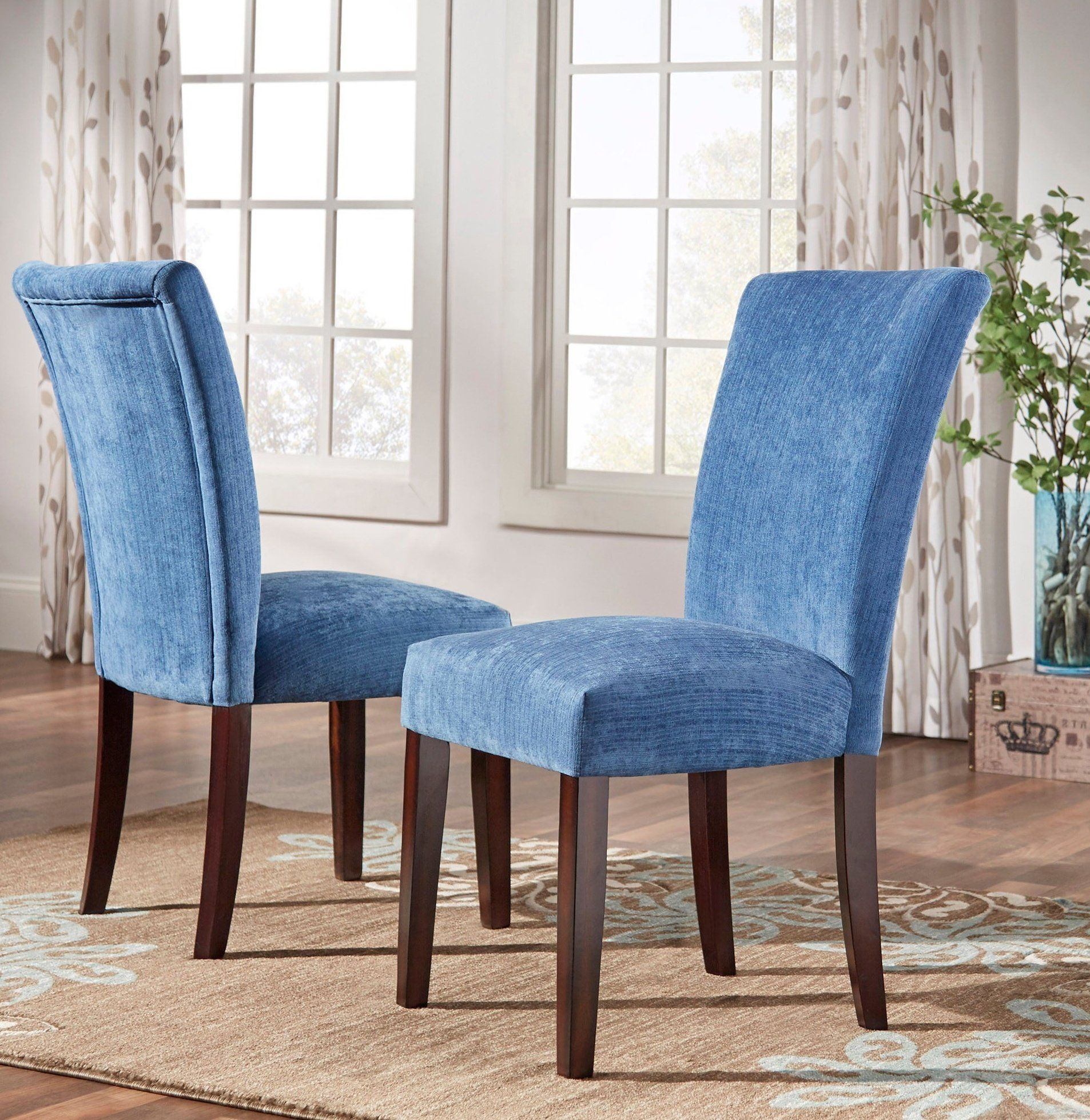 Modhaus Modern Blue Chenille Fabric Parsons Style Dining Side Chairs ... intended for The Timeless Appeal of Natural Finish and Chenille Fabric in Dining Chairs