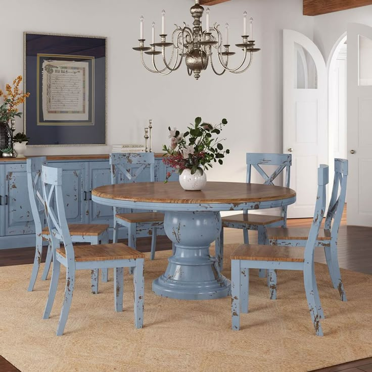 Designing Around a Baby Blue Round Dining Table and Chairs