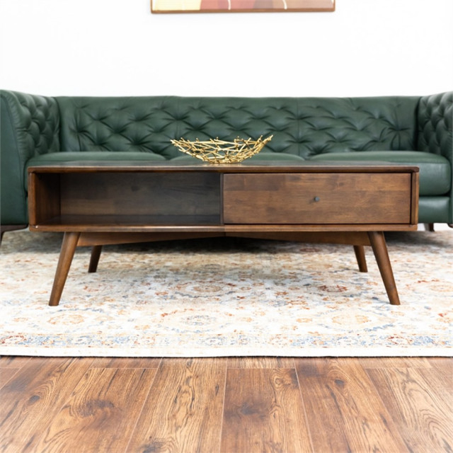 Nola Mid-Century Rectangular Solid Wood Coffee Table In Walnut ... within