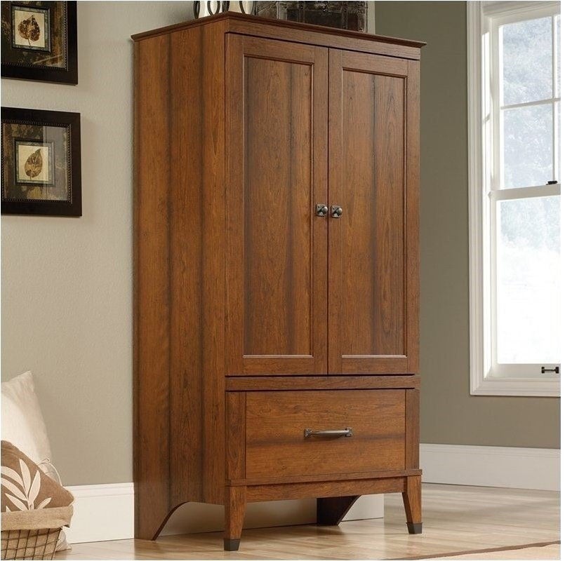 Pemberly Row 2 Doors Wood Armoire With Drawer In Washington Cherry ... pertaining to The Art of Organizing A Deep Dive into the Pemberly Row Salt Oak Armoire