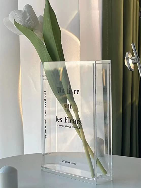 Puransen Bookend Vase For Flowers, Cute Bookshelf Decor, Unique Vase ... intended for The Puransen Clear Book Vase Transforming Shelf Decor