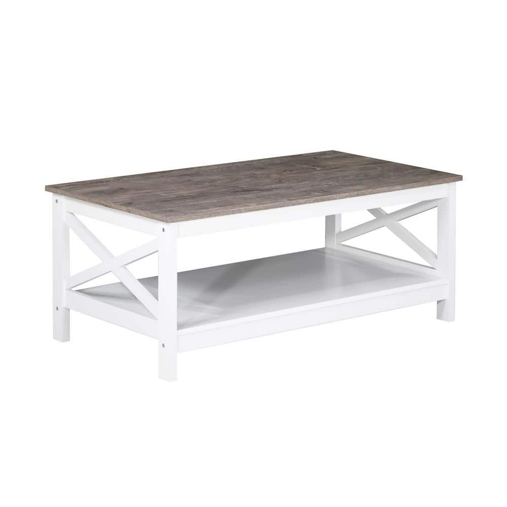 Saint Birch Lambert 43 In. Gray Oak/White Rectangle Wood Coffee Table ... pertaining to