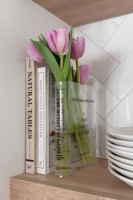 The Puransen Clear Book Vase Transforming Shelf Decor