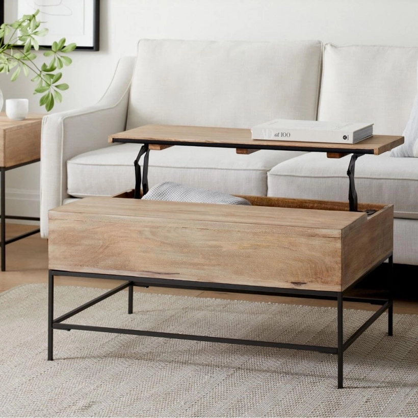 The All-in-One Coffee Table Cherry Finish Pop-Up Tops and Secret Storage